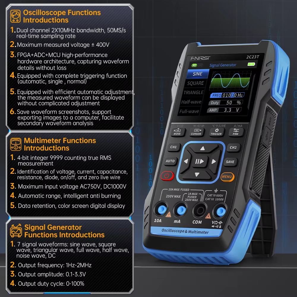 FNIRSI 2C23T 3 in 1 50MS/s 10M - Fnirsi Digital Oscilloscope Handheld 评论和价格