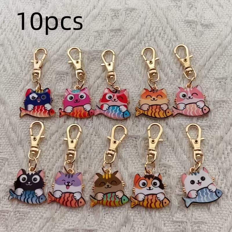 10pcs alloy printed cat keycha - Packaging 评论和价格